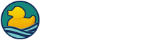 Logo of The Waterworks features a yellow rubber duck, waves, and text: "SPA. SAUNA. SWIM." in bold, white font against a green background.