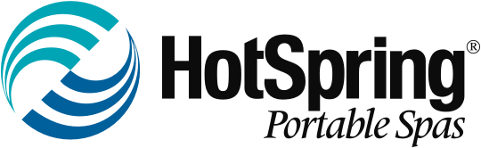 Logo of HotSpring Portable Spas featuring a stylized blue circular wave design next to the company name in bold, black font.